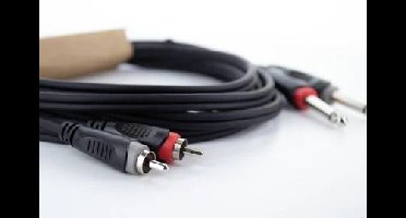Cordial 14840 Jackplug / Cinch Audio Aansluitkabel [2x Jackplug male 6,3 mm (mono) - 2x Cinch-stekker] 1.50 m Zwart PVC-mantel, Tweelingkabel
