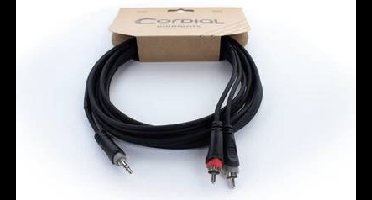 Cordial 14855 Jackplug / Cinch Audio Y-adapter [1x Jackplug male 3,5 mm - 2x Cinch-stekker] 1.50 m Zwart PVC-mantel, Tweelingkabel