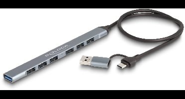 Delock 64273 64273 USB-hub 7 poorten USB-A USB 3.2 Gen1 5 GBit/s Met USB-C stekker Grijs