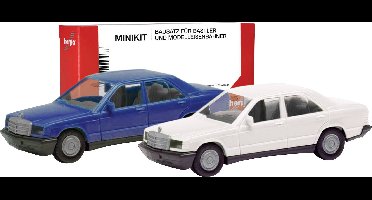 Herpa 012409-009 H0 Auto Mercedes Benz 190E, blauw en classicawit