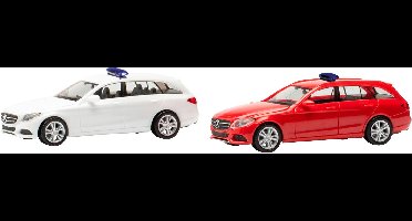 Herpa 013284-003 H0 Auto Mercedes Benz C-klasse combi met waarschuwingsbalk, rood en wit