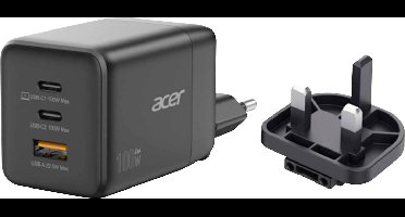 Acer HP.DSCAB.019 USB-oplader 100 W 2x USB-C, 1x USB-A USB PD 3.0 Zwart Binnen, Thuis GaN, Snellader
