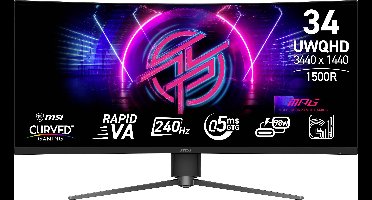 MSI MPG 346CQRFDE X24 Gaming monitor Energielabel F (A - G) 86.4 cm (34 inch) 3440 x 1440 Pixel 21:9 0.5 ms HDMI, DisplayPort, USB-C (DP Alt Mode), USB-A 2.0,
