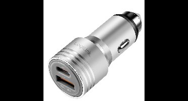 LogiLink PA0228A Autolader USB-C bus (Power Delivery), USB-A-bus QC 2.0, USB PD 3.0 Aluminium Auto Met noodhamer-functie