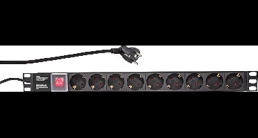 LogiLink PDU9C02 19 inch 1 HE Geaarde contactdoos Met schakelaar Zwart