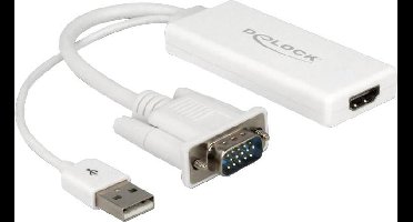 Delock 62460 VGA / USB / HDMI Adapter [1x VGA-stekker, USB-A 2.0 stekker - 1x HDMI-bus] Wit 25.00 cm