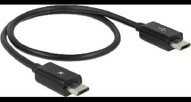 Delock 83570 USB-kabel USB 2.0 USB-micro-B stekker, USB-micro-B stekker 0.30 m Zwart Met OTG-functie