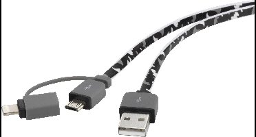 Renkforce RF4145364 USB-kabel USB 2.0 USB-A stekker, USB-micro-B stekker, Apple Lightning stekker 0.20 m Camouflage Platte uitvoering, Zeer flexibel