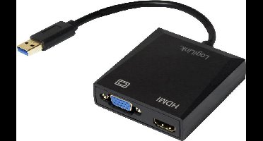 LogiLink UA0234 USB / VGA / HDMI Adapter [1x USB 3.2 Gen 1 stekker A (USB 3.0) - 1x VGA-bus, HDMI-bus] Zwart 10.00 cm