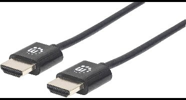 Manhattan 394352 HDMI-kabel HDMI Aansluitkabel HDMI-A-stekker, HDMI-A-stekker 1.00 m Zwart 4K UHD, Folie afscherming, Afscherming gevlochten, Rond, UL