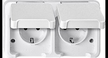 Merten 4074946 AquaStar Compleet Wandcontactdoos met randaarde en klapdeksel spatwaterdicht Polar-wit 2-voudig 1 stuk(s)