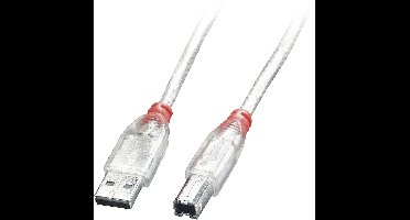 LINDY 41751 USB-kabel USB 2.0 USB-A stekker, USB-B stekker 0.50 m Transparant