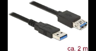 Delock USB-kabel USB 3.2 Gen1 USB-A stekker, USB-A bus 2.00 m Zwart Vergulde steekcontacten 85056
