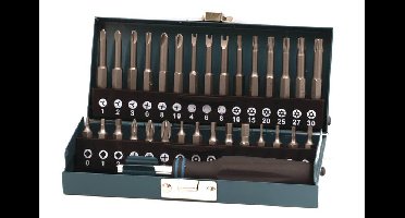Wolfcraft 1386000 1386000 Bitset 31-delig Kruiskop Phillips, Binnen-vierkant (Robertson), Zesrond-TX BO, Inbus BO, Tri-Wing, Torque, Spanner