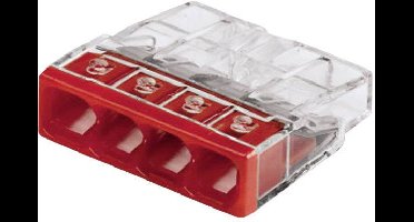 WAGO 2273-204-1 2273 Lasklem Flexibel: - Massief: 0.5-2.5 mm² Aantal polen: 4 1 stuk(s) Transparant, Rood