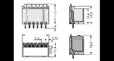 WAGO 2091-1406-100 Male behuizing (board) 2091 Totaal aantal polen: 6 Rastermaat: 3.50 mm Inhoud: 100 stuk(s)