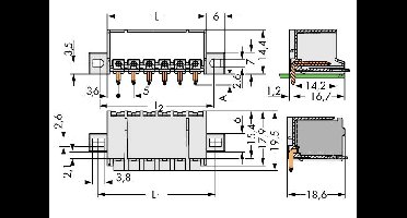 WAGO 2092-1423/005-000 Male behuizing (board) 2092 Totaal aantal polen: 3 Rastermaat: 5 mm Inhoud: 200 stuk(s)