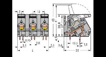 WAGO 2716-254 Veerkrachtklemblok 6.00 mm² Aantal polen 4 Grijs 16 stuk(s)
