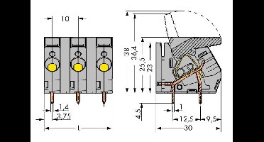 WAGO 2706-254 Veerkrachtklemblok 6.00 mm² Aantal polen 4 Grijs 30 stuk(s)