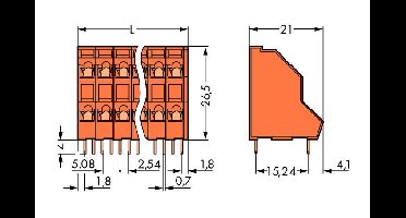 WAGO 736-415 Dubbel niveau klem 2.50 mm² Aantal polen 30 Oranje 21 stuk(s)