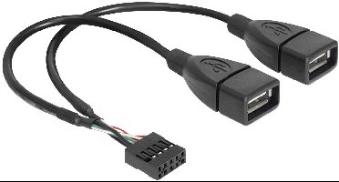 Delock 83292 USB-kabel USB 2.0 Shrouded header 8-polig, USB-A bus 0.20 m Zwart UL gecertificeerd