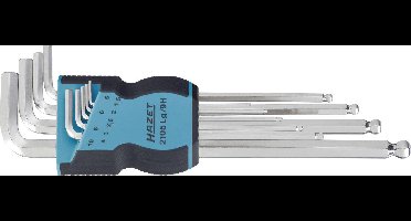 Hazet 2105LG/9H Inbus Haakse schroevendraaierset 1.5 mm, 2 mm, 2.5 mm, 3 mm, 4 mm, 5 mm, 6 mm, 8 mm, 10 mm 9-delig