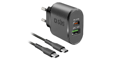 Sbs Wall Charger Usb-c 20w & Usb-a 18w Black + Kabel 1.5m Thuislader
