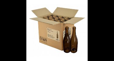 Bierfles Belge rechte hals, 75 cl, bruin, kroonkurk 26 mm, doos 12 st.