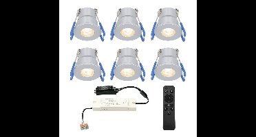 Set van 6 Milano LED Mini Inbouwspots met trafo - 12 Volt 3 Watt 200 lumen - Dimbaar - Plat 34mm - 2700K - IP65 waterdicht - Grijs - Veranda Spotjes - Overkapping Spotjes