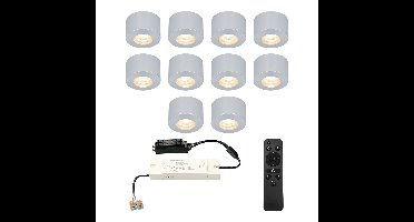 Set van 10 Navarra Mini LED Opbouwspots met Trafo - 12 Volt 3 Watt 200 lumen - Dimbaar - Plat 21,5mm - 2700K - IP44 waterdicht - Aluminium