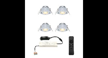 Set van 4 Sienna LED Mini Inbouwspots met trafo - 12 Volt 3 Watt 200 lumen - Dimbaar - Kantelbaar - Plat 30mm - 2700K - IP44 waterdicht - RVS