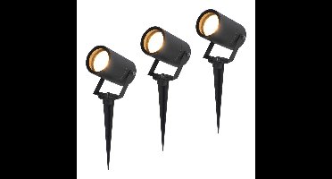 Set van 3 Spikey LED prikspots - GU10 Fitting - Dimbaar - Wandspot - IP65 voor binnen en buiten - Grondspies - Zwart