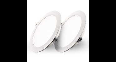 Set van 2 Georgia LED platte Inbouwspots wit - inbouwdiepte 25mm - 18 Watt 1820lm - Rond - 6500K Daglicht Wit - Ø220 mm - IP20 voor binnen