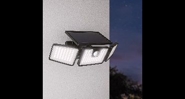 Edon - Solar Wandlamp met sensor - 6500K daglicht wit - Bewegingsmelder en Schemerschakelaar - IP44 waterdicht - Zwart