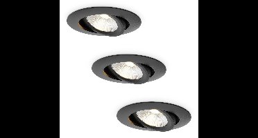 3x Lugo LED Inbouwspots - Zwart - Dimbaar - 5 Watt 450 Lumen - 2700K Warm Wit Licht - Kantelbaar - IP65 - Voor Binnen & Buiten