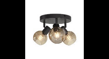 Glazura - LED Plafondlamp 3 spots - Glazen bollen - Amber glas - Zwart - E14 fittingen