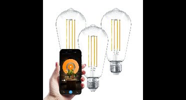 Set van 3 Smart E27 LED Filament Lamp - 7 Watt 806 lumen - ST64 Helder - 1800-3000K - Dimbaar - Edison lamp