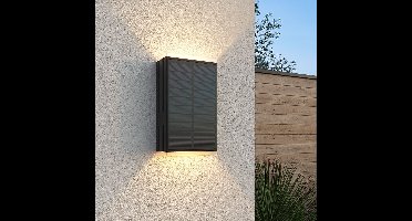 Jovi Solar LED Wandlamp - Incl. Schemerschakelaar - Up & Down light - 2700K warm wit - Zwart - IP65 waterdicht - 70 lumen - Tuinverlichting - Buitenlamp