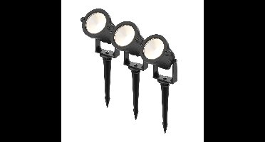 Set van 3 Piton LED Prikspots - 4,9W 425lm - Kantelbaar - 3000K Warmwit - IP65 Waterdicht - Incl. 50cm aansluitkabel - Zwart