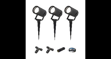 Set van 3 Spikey LED prikspots - GU10 4 Watt 345 Lumen - Dimbaar - Kantelbaar - 6500K daglicht wit - IP64 Waterdicht - Zwart - Tuinspots - Pinspots - Inclusief installatiemateriaal (Kabel & connector)