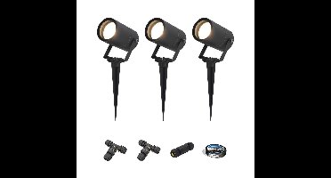 Set van 3 Spikey LED prikspots - GU10 4 Watt 345 Lumen - Dimbaar - Kantelbaar - 4000K neutraal wit - IP65 Waterdicht - Zwart - Tuinspots - Pinspots - Inclusief installatiemateriaal (Kabel & connector)