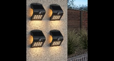 Set van 4 Rhodes Solar Wandlampen Up & Down - met Bewegingssensor - 1.5W - 3000K Warm wit - 2 lichtstanden - IP65 waterdicht - Wandlamp Schutting - Zwart