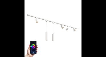 Taros Railverlichting Pakket Wit - Recht - 2x 1 m rail - 4 railspots - 2 hanglamp - Incl. RGBWW GU10 - IP20 - Modulair - 230V