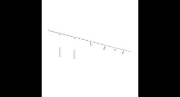 Taros Railverlichting Pakket Wit - Recht - 2x 1,5 m rail - 4 railspots - 2 hanglamp - Incl. 2700K GU10 - IP20 - Modulair - 230V