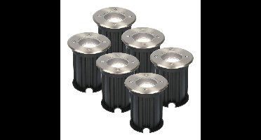 Set van 6 Maisy LED Grondspot - Dimbaar - Rond - Ø12cm - GU10 - 4 Watt 345 Lumen - 6500K daglicht wit - RVS - IP67 waterdicht - Tuinspot - Oprit