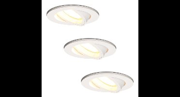 Set van 3 Dublin LED inbouwspots - 4 Watt 345 lumen - 2700K Warm wit - GU10 - Dimbaar - Rond - Kantelbaar - IP20 voor binnen - Wit