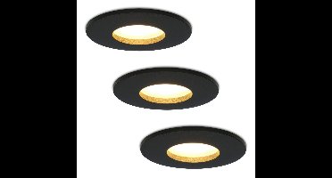 Set van 3 Porto - LED Inbouwspots - 4 Watt 345 lumen - 2700K Warm wit - GU10 - Dimbaar - Rond - IP44 voor badkamer, buiten en binnen - Zwart