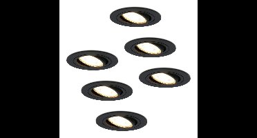 Set van 6 Miro LED inbouwspots - GU10 4 Watt 345 lumen - 2700K Warm wit - Dimbaar - Rond - Kantelbaar - IP20 Voor binnen - Zwart