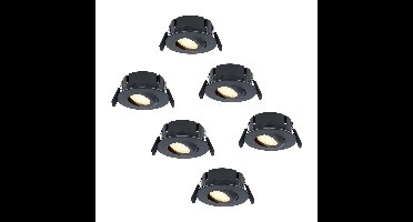 Set van 6 Napels LED inbouwspots Extra Plat (39mm) - 360° Kantelbaar - 8 Watt 570 Lumen - Dimbaar - IP65 Waterdicht voor Badkamer, binnen en buiten - Zwart