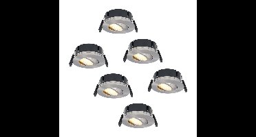 Set van 6 Napels LED inbouwspots Extra Plat (39mm) - 360° Kantelbaar - 8 Watt 570 Lumen - Dimbaar - IP65 Waterdicht voor Badkamer, binnen en buiten - RVS